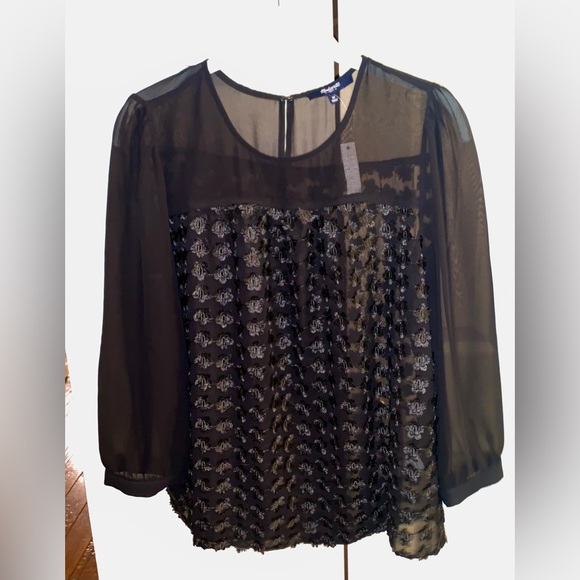 Madewell Floral Fringe Sheer Black Peasant Blouse Top NWT — M - Picture 3 of 8